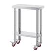 Masa de lucru Inox, pentru preparare alimente, 307 x 612 x 862 mm, 1 x rafturi, 4 x roti, Inaltime reglabila