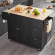 Insula bucatarie, blat rabatabil lemn masiv, 4 roti blocabile, 1150x680x990 mm, Negru/Maro, 3 x sertare, 1 x dulapior, suport prosop si condimente