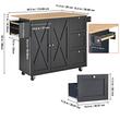 Insula bucatarie, blat rabatabil lemn masiv, 4 roti blocabile, 1150x680x990 mm, Negru/Maro, 3 x sertare, 1 x dulapior, suport prosop si condimente