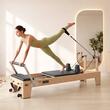 Aparat pilates, cadru lemn artar, 2.4 m, max 181 kg, Sistem rezistenta 6 x arcuri, rulmenti dubli, Tetiera 3 pozitii
