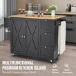 Insula bucatarie, blat rabatabil lemn masiv, 4 roti blocabile, 1150x680x990 mm, Negru/Maro, 3 x sertare, 1 x dulapior, suport prosop si condimente