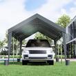 Copertina auto carport, Vevor 3 x 6 x 2.8 m, cadru otel galvanizat, tesatura PE, impermeabil, UV, 180g/mp, gri, 8 stalpi