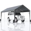 Copertina auto carport, Vevor 3 x 6 x 2.8 m, cadru otel galvanizat, tesatura PE, impermeabil, UV, 180g/mp, gri, 8 stalpi