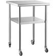 Masa de lucru Inox, pentru preparare alimente, 610x610x914 mm, 1 x rafturi, 4 x roti