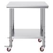 Masa de lucru Inox, pentru preparare alimente, 760x600x850 mm, 1 x rafturi, 4 x roti, Inaltime reglabila