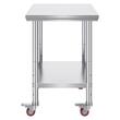 Masa de lucru Inox, pentru preparare alimente, 760x600x850 mm, 1 x rafturi, 4 x roti, Inaltime reglabila
