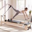 Aparat pilates, cadru lemn, 2.4 m, max 181 kg, Sistem rezistenta 5 x arcuri, rulmenti dubli, Tetiera 3 pozitii, placa sarituri, curele