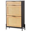 Dulap pantofi, 2 sertare rabatabile si 1 sertar glisant, Lemn Ratan, 647 x 263 x 1028 mm, Maro/Negru