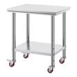 Masa de lucru Inox, pentru preparare alimente, 760x600x850 mm, 1 x rafturi, 4 x roti, Inaltime reglabila