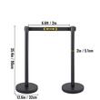 Set 6 stalpi delimitare, Banda Neagra retractabila in 4 directii, Otel inoxidabil, Negru, Inaltime 90 cm, Lungime curea 2 m, baza heavy-duty