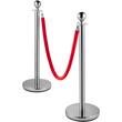 Set 6 stalpi delimitare, Funie rosie catifea, Inox, Argintiu, Inaltime 95 cm, Heavy Duty