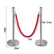 Set 6 stalpi delimitare, Funie rosie catifea, Inox, Argintiu, Inaltime 95 cm, Heavy Duty