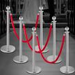 Set 6 stalpi delimitare, Funie rosie catifea, Inox, Argintiu, Inaltime 95 cm, Heavy Duty