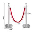 Set 6 stalpi delimitare, Funie rosie catifea, Inox, Argintiu, Inaltime 95 cm, Heavy Duty