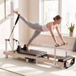 Aparat pilates pliabil, cadru lemn, 2.3 m, max 181 kg, Sistem rezistenta 5 x arcuri,  rulmenti dubli, franghii reglabile