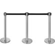Set 6 stalpi delimitare, centura retractabila in 4 directii, Inox, Argintiu, Inaltime 90 cm, baza stabila