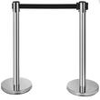 Set 6 stalpi delimitare, centura retractabila in 4 directii, Inox, Argintiu, Inaltime 90 cm, baza stabila