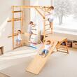 Spatiu de joaca Montessori 8in1 pentru copii, Lemn de pin, Leagan, Topogan, franghie, max 100 kg, anti-rasturnare