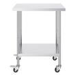 Masa de lucru Inox, pentru preparare alimente, 610 x 762 x 954.6 mm, 1 x rafturi, 4 x roti, Inaltime reglabila
