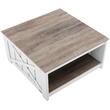 Masuta de cafea Vintage Farm, Spatiu depozitare deschis, Lemn, Patrat, 800 x 800 x 455 mm, Balamale metal, Maro/Alb