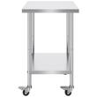 Masa de lucru Inox, pentru preparare alimente, 610 x 762 x 954.6 mm, 1 x rafturi, 4 x roti, Inaltime reglabila