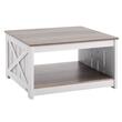 Masuta de cafea Vintage Farm, Spatiu depozitare deschis, Lemn, Patrat, 800 x 800 x 455 mm, Balamale metal, Maro/Alb