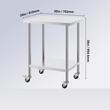 Masa de lucru Inox, pentru preparare alimente, 610 x 762 x 954.6 mm, 1 x rafturi, 4 x roti, Inaltime reglabila