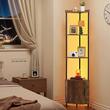 Raft multifunctional de colt cu 5 etaje, Lumina led, 1 x usa, Metal/MDF, 30.5 x 30.5 x 167.8 cm, pentru plante, carti, decoratiuni