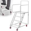 Scara cu platforma si balustrada, 4 x trepte antiderapante, max 400 kg, Inaltime 148 cm, 4 x roti