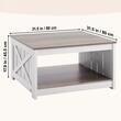 Masuta de cafea Vintage Farm, Spatiu depozitare deschis, Lemn, Patrat, 800 x 800 x 455 mm, Balamale metal, Maro/Alb