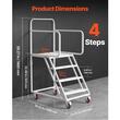 Scara cu platforma si balustrada, 4 x trepte antiderapante, max 400 kg, Inaltime 148 cm, 4 x roti