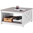 Masuta de cafea Vintage Farm, Spatiu depozitare deschis, Lemn, Patrat, 800 x 800 x 455 mm, Balamale metal, Maro/Alb