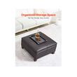 Masa de cafea ottoman, cutie depozitare, Maro, Lemn/Piele ecologica, 71.3 x 71.1 x 40.4 cm, max 113 kg