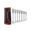 Set 8 chei cu clichet, Cap felxibil, Crom Vanadiu, 8, 10, 11, 12, 13, 14, 15, 17 mm, Husa, 72 dinti