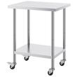 Masa de lucru Inox, pentru preparare alimente, 610 x 762 x 954.6 mm, 1 x rafturi, 4 x roti, Inaltime reglabila