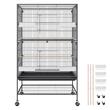 Cusca pentru pasari, Otel, 79x51x132 mm, sertar metalic, 4 roti pivotante, 2 usi, sertar detasabil