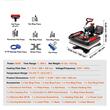 Presa termica 11 in 1 pentru tricouri/sepci/cani, 800 W, 0-210 ℃,  Placa de încălzire 38 x 30 cm, Negru