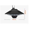 Incalzitor cu infrarosu suspendat 800-2000W,  Telecomanda, 3 setari de temperatura, Temporizator, IP34, Aluminiu, 440x440x220 mm