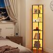 Raft multifunctional de colt cu 6 etaje, Lumina led, Metal/MDF, 28.5 x 28.5 x 171.5 cm, pentru plante, carti, decoratiuni