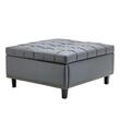 Masa de cafea otoman, Extensibila, cutie depozitare, Gri, Lemn/Piele ecologica, 80 x 80.5 x 43 cm, max 136 kg