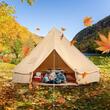 Cort camping / glamping, Diametru 5 m, Inaltime 300 cm, Orificiu cos soba, Poliester/Bumbac, Bej, 8 persoane