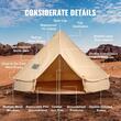 Cort camping / glamping, Diametru 6 m, Inaltime 350 cm, Orificiu cos soba, Poliester/Bumbac, Bej