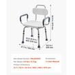 Scaun de dus rotativ cu brate si spatar pentru persoane cu dizabilitati, max 180 kg, Anti-derapant, aluminiu