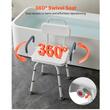 Scaun de dus rotativ cu brate si spatar pentru persoane cu dizabilitati, max 180 kg, Anti-derapant, aluminiu