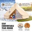 Cort camping / glamping, Diametru 3 m, Inaltime 200 cm, Orificiu cos soba, Poliester/Bumbac, Bej, 4 persoane
