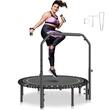 Trambulina fitness cu maner suport cu 4 niveluri de inaltime, Pliabila, max 205 kg, cadru Otel, 42 arcuri, Diametru 1220 mm