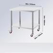 Masa de lucru Inox, pentru preparare alimente, 910x760x860 mm, 1 x rafturi, 4 x roti, Inaltime reglabila