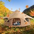 Cort camping / glamping, Diametru 5 m, Inaltime 280 cm, Orificiu cos soba, Poliester/Bumbac, Bej, 8 persoane