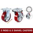 Set 4 roti pivotante/rigide, Frana laterala, Capacitate 510 kg/roata, Diametru 6 inch, Poliuretan/Otel