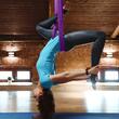 Hamac pentru yoga, dimensiuni 8 x 2.8 m, capacitate 1000 kg, 100 g/m², Violet, accesorii prindere
